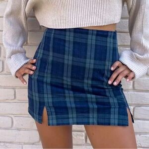 John Galt Brandy Melville Cara Blue Green Plaid Check Mini Skirt (fits XS/S)